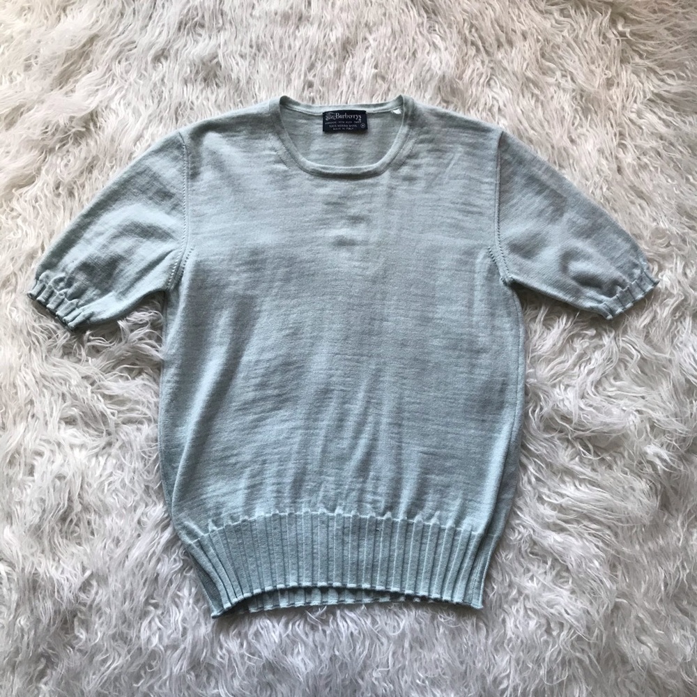 VTG BURBERRY BABY BLUE MERINO WOOL SWEATER